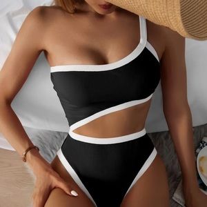 Once peice black and white bathing suit